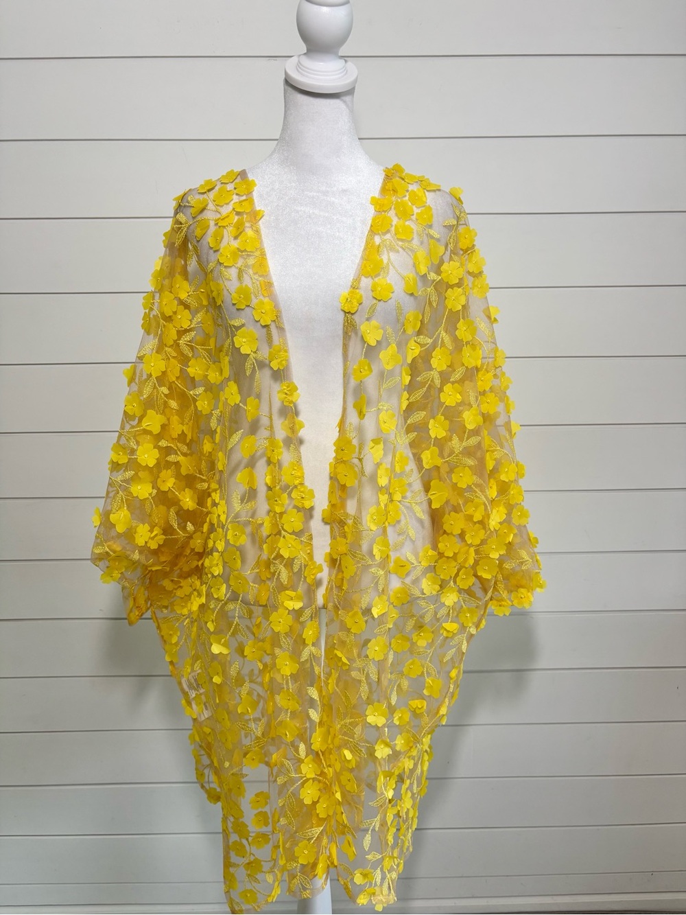 Anne Klein Yellow 3D Floral Sheer Kimono  OS